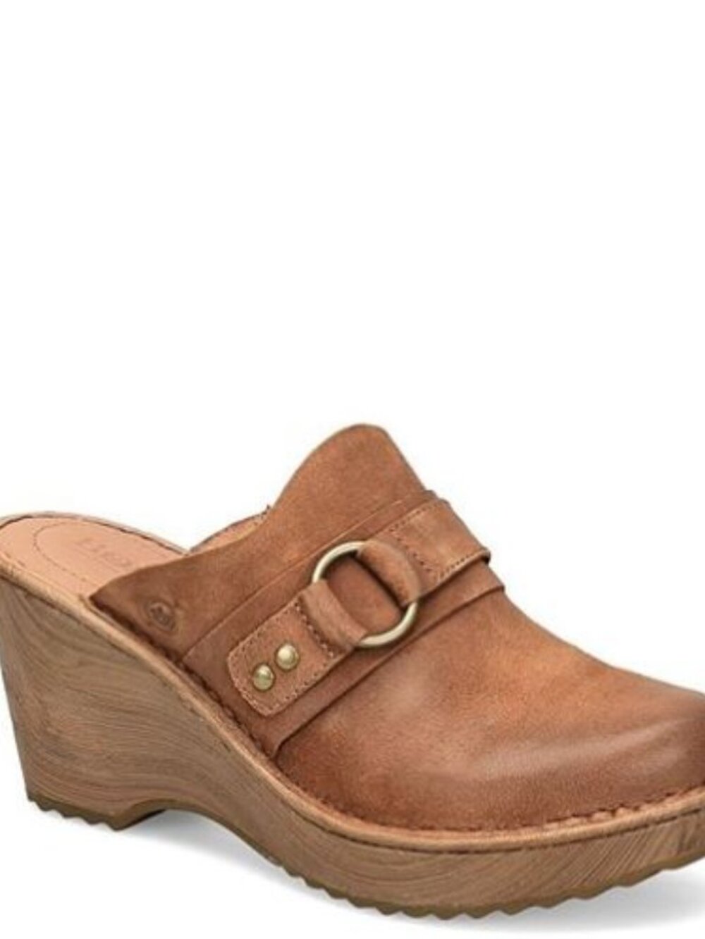 Born Nola Clogs Buckle Wedge Heels Distressed Leather Tan Camel Size 10 NEW